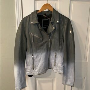 MAURITIUS Debbie RF Leather Jacket Ombre Sage Green White Large boho biker